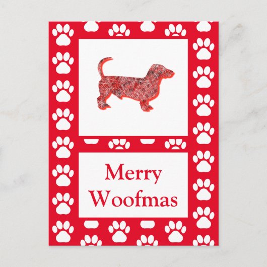 Dachshund Hond Silhouet Rood Vrolijk Kerstfeest Briefkaart (Voorkant)