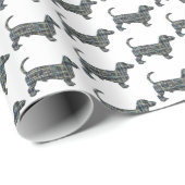 Dachshund Hond Silhouet Y & B Raster Wit Gift Cadeaupapier (Rol Hoek)