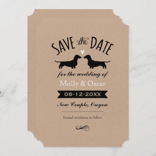 Dachshund Hond Silhouetten Bruiloft Save the Date (Voorkant / Achterkant)