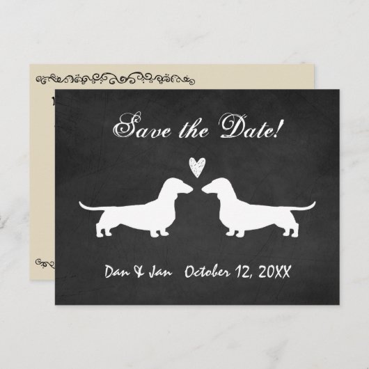 Dachshund Hond Silhouetten Bruiloft Save the Date Aankondigingskaart (Voorkant / Achterkant)