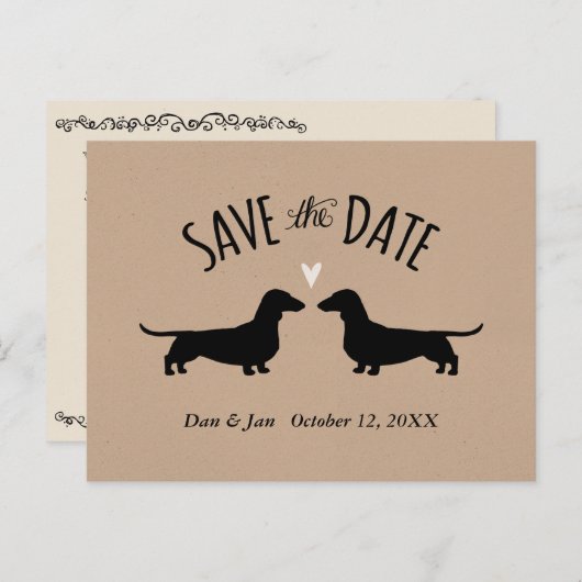 Dachshund Hond Silhouetten Bruiloft Save the Date Aankondigingskaart (Voorkant / Achterkant)