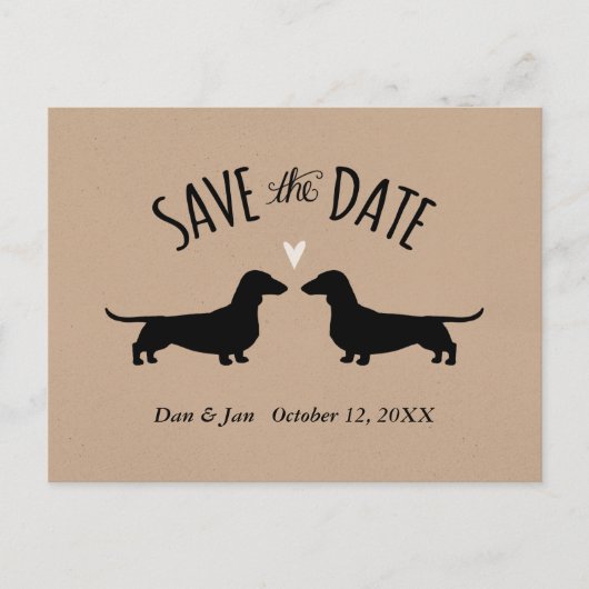 Dachshund Hond Silhouetten Bruiloft Save the Date Aankondigingskaart (Voorkant)