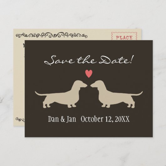 Dachshund Hond Silhouetten Bruiloft Save the Date Aankondigingskaart (Voorkant / Achterkant)