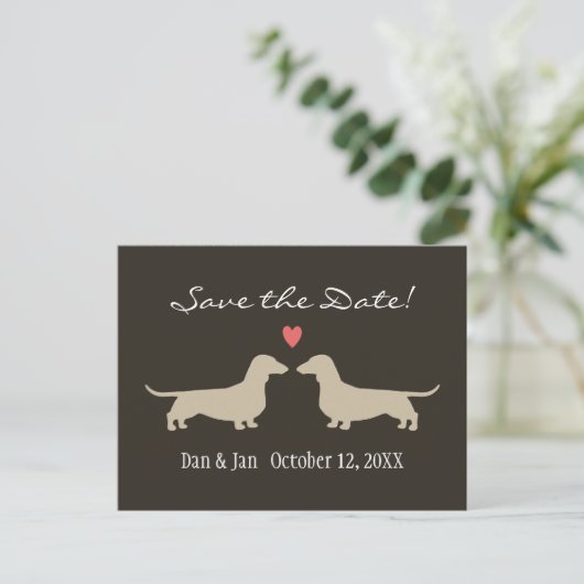 Dachshund Hond Silhouetten Bruiloft Save the Date Aankondigingskaart (Staand voorkant)