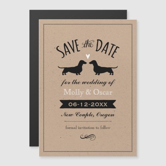 Dachshund Hond Silhouetten Bruiloft Save the Date Magnetische Uitnodiging (Voorkant / Achterkant)