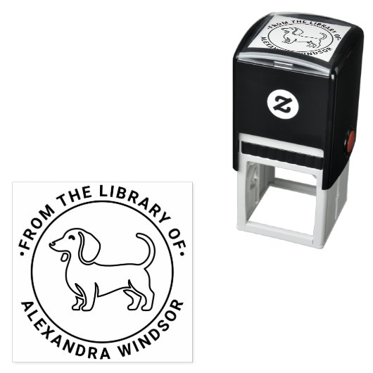 Dachshund-hond staand Sil2 bibliotheek boeknaam Zelfinktende Stempel (In situ)