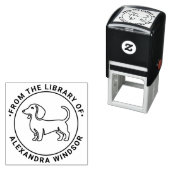 Dachshund-hond staat Sil2 Bibliotheek Boeknaam Zelfinktende Stempel (In situ)