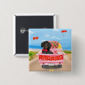 Dachshund hond Valentijnsdag Truck Hartjes Vierkante Button 5,1 Cm (Voorkant /achterkant)