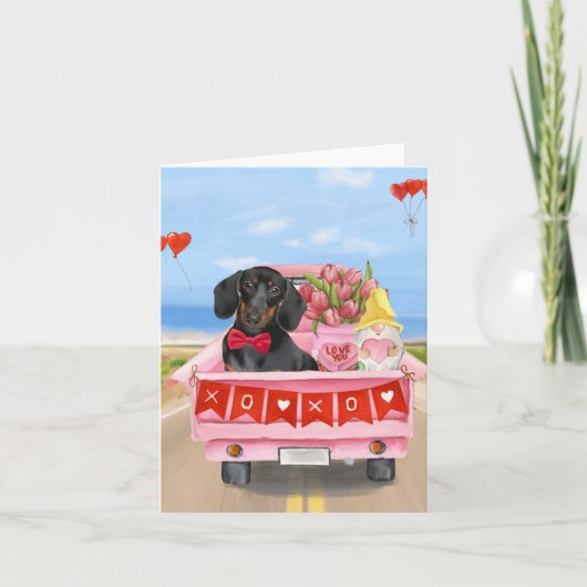 Dachshund-hond Valentijnsdag vrachtwagen harten Kaart (Voorkant)
