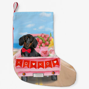 Dachshund hond Valentijnsdag vrachtwagen harten Kleine Kerstsok