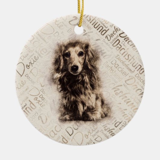 Dachshund-hond van Longhaire Keramisch Ornament (Voorkant)