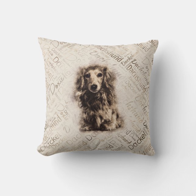 Dachshund-hond van Longhaire Kussen (Voorkant)