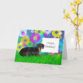 Dachshund Hond Verjaardag Kaart (Gele Bloem)