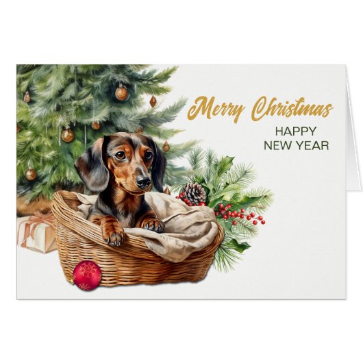 Dachshund hond vlechtmand Kerstboom (Voorkant Horizontaal)