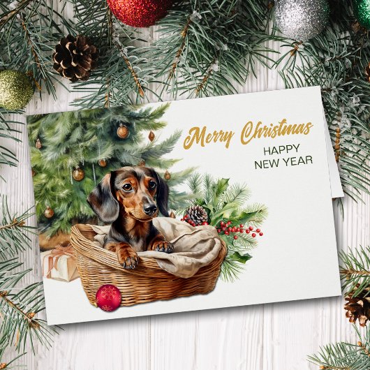 Dachshund hond vlechtmand Kerstboom