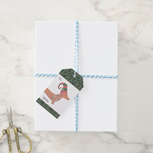 Dachshund Hond Vrolijk Kerstfeest Cadeaulabel (Met Touw)