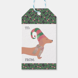 Dachshund Hond Vrolijk Kerstfeest Cadeaulabel