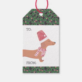 Dachshund Hond Vrolijk Kerstfeest Cadeaulabel
