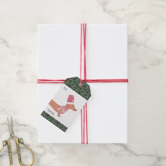 Dachshund Hond Vrolijk Kerstfeest Cadeaulabel (Met Touw)