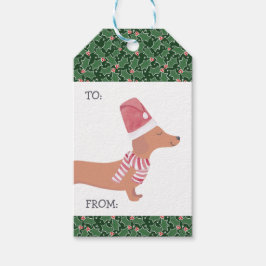 Dachshund Hond Vrolijk Kerstfeest Cadeaulabel