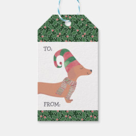 Dachshund Hond Vrolijk Kerstfeest Cadeaulabel