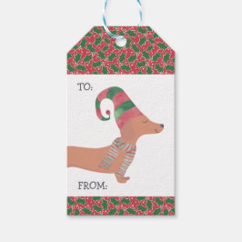 Dachshund Hond Vrolijk Kerstfeest Cadeaulabel