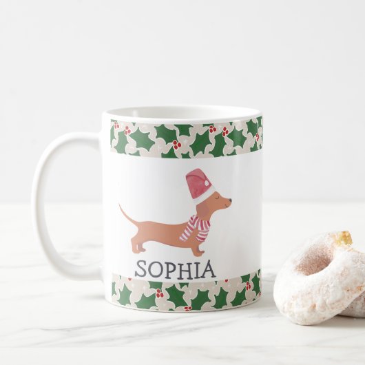 Dachshund Hond Vrolijk Kerstfeest Koffiemok (Met donut)
