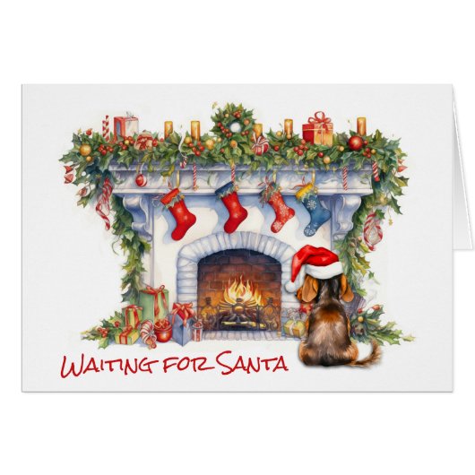 Dachshund Hond Wacht voor Kerstmis Open haard (Voorkant Horizontaal)