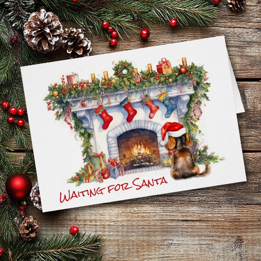 Dachshund Hond Wacht voor Kerstmis Open haard