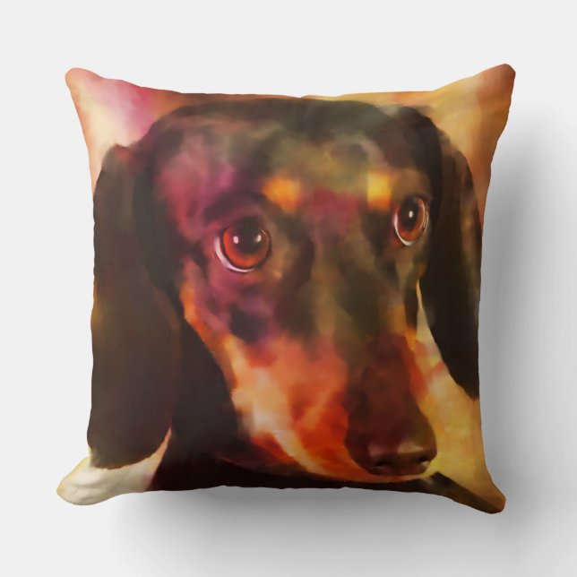 Dachshund Hond Water Kleur Verf Kunst Kussen (Voorkant)