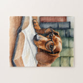 Dachshund Hond  Waterverf Legpuzzel (Horizontaal)
