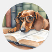 Dachshund Hond  Waterverf Ronde Sticker (Voorkant)