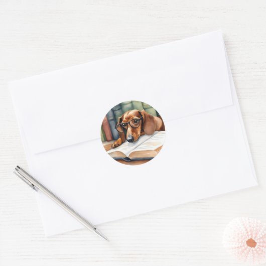 Dachshund Hond  Waterverf Ronde Sticker (Envelop)