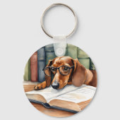 Dachshund Hond  Waterverf Sleutelhanger (Voorkant)