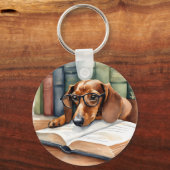 Dachshund Hond  Waterverf Sleutelhanger (Voorkant)