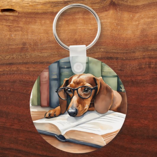 Dachshund Hond Waterverf Sleutelhanger (Voorkant)