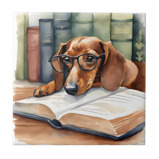 Dachshund Hond  Waterverf Tegeltje (Voorkant)