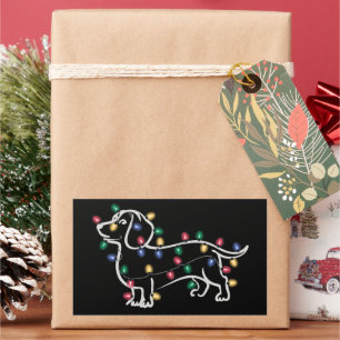 Dachshund Honden Boom Kerstmis Xmas Huisdier Hond  Rechthoekige Sticker