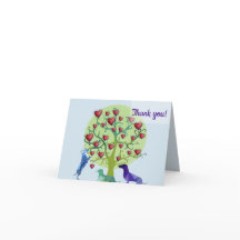 Dachshund honden en boom met harten Dank u kaart