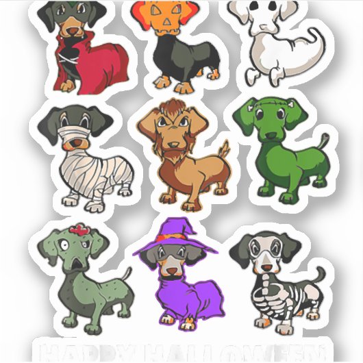 Dachshund Honden Halloween Happy Halloween Sticker (Voorkant)