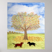 Dachshund Honden Herfst Boom Wandel Poster (Voorkant)