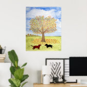Dachshund Honden Herfst Boom Wandel Poster (Thuiskantoor)