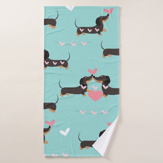 Dachshund-honden in liefde en hart naadloos patroo badhanddoek (Badhanddoek)