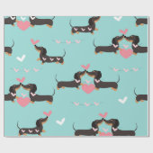 Dachshund-honden in liefde en hart naadloos patroo cadeaupapier (Vlak)