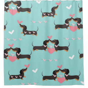 Dachshund-honden in liefde en hart naadloos patroo douchegordijn