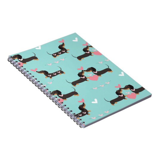 Dachshund-honden in liefde en hart naadloos patroo notitieboek (Rechterzijde)