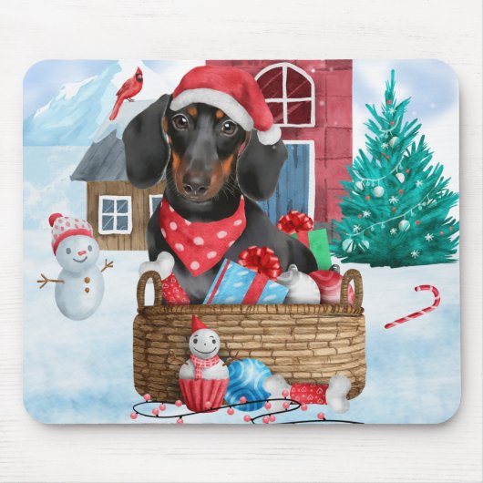 Dachshund Honden in sneeuw Kerstmis Hondenhok  Muismat (Voorkant)