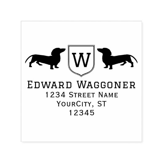 Dachshund Honden Initiële Crest Naam, Retouradres Zelfinktende Stempel (Design)