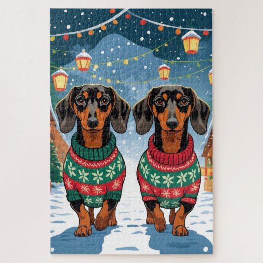 Dachshund Honden Kerst Sneeuw Feestdag Legpuzzel (Verticaal)