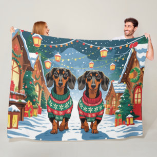 Dachshund Honden Kerst Sneeuw Vakantie Fleece Deken